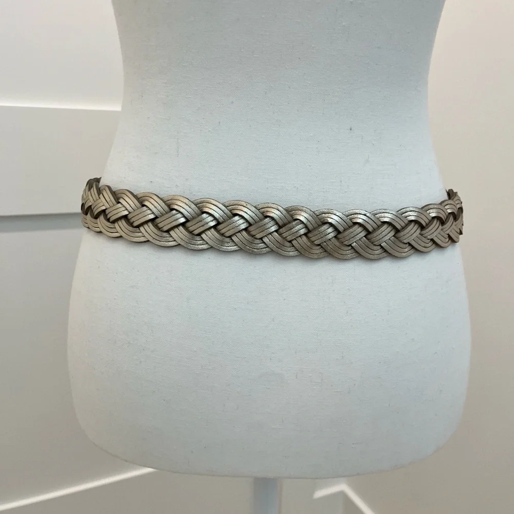 NWT J.Crew Braided Metallic Italian Leather in white gold XS/S - Picture 7 of 10
